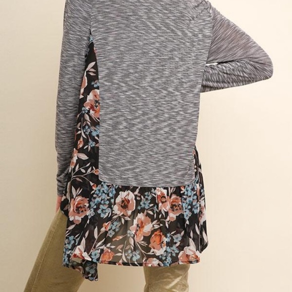 Umgee Long Sleeve Floral Print Ruffle Hem Tunic - Picture 2 of 7